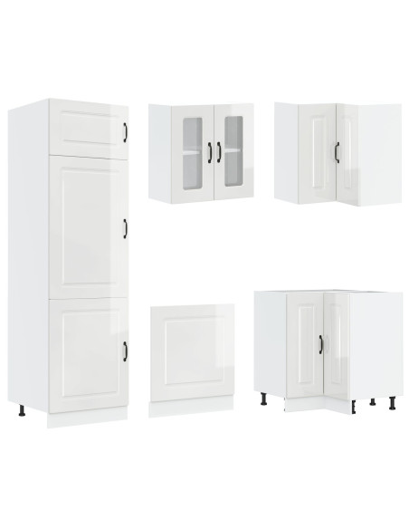 Mobiletto da cucina  ""Kalmar"" con doppi lavabi in legno ingegnerizzato bianco lucido