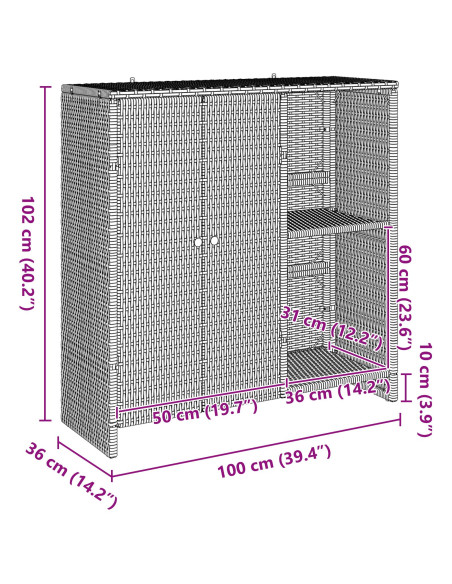 Armadio da Stoccaggio  Nero 100x36x102 cm Rattan