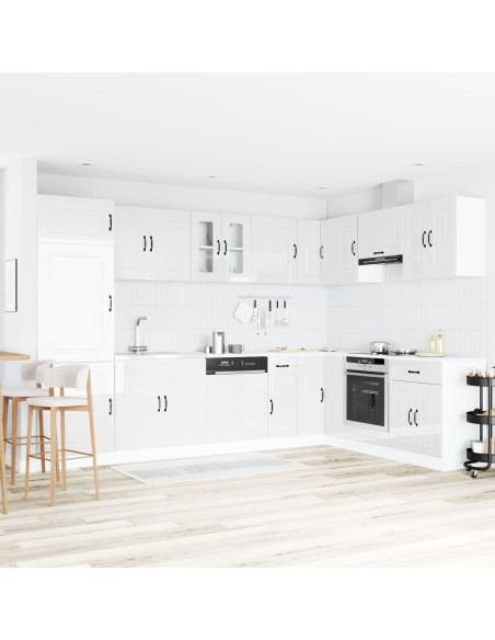 Mobiletto da cucina  ""Kalmar"" con doppi lavabi in legno ingegnerizzato bianco lucido