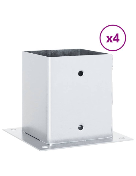 Basi per Pali Quadrate 4 pz Argento 121x121 mm Acciaio Zincato