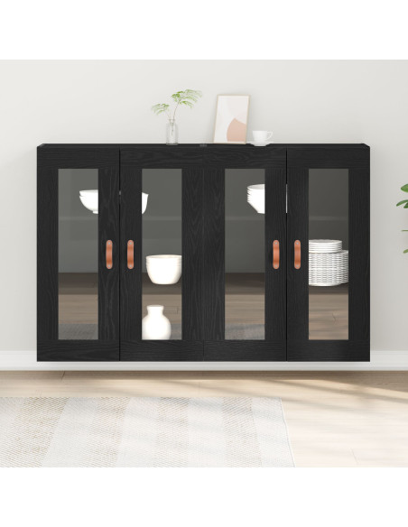 Armadio a Muro  Set di 2 Rovere nero Legno massello, vetro