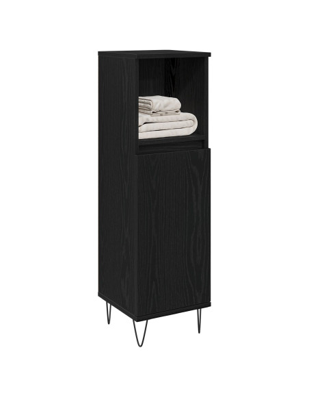 Cabinet da Bagno  Nero Rovere 30x30x100 cm Legno Ingegnerizzato