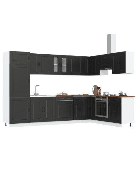 Mobiletto da Cucina  ""Kalmar"" con Doppio Lavandino Nero in Legno Ingegnerizzato