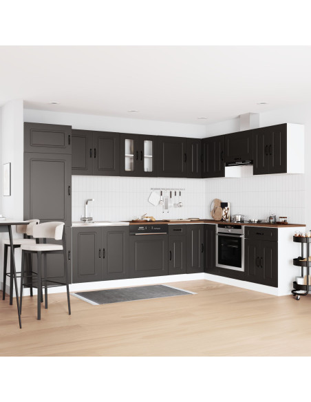Mobiletto da Cucina  ""Kalmar"" con Doppio Lavandino Nero in Legno Ingegnerizzato