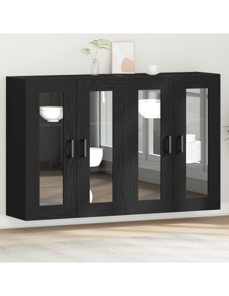 Armadietto a muro Set di 2 Rovere nero Legno ingegnerizzato, Vetro