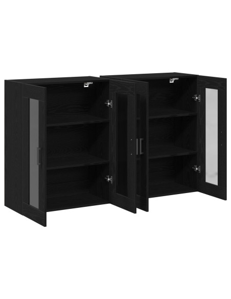Armadietto a muro Set di 2 Rovere nero Legno ingegnerizzato, Vetro