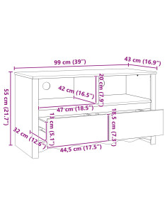 Mobile TV Drammen Bianco 99 x 43 x 55 cm Legno massello di pino 2