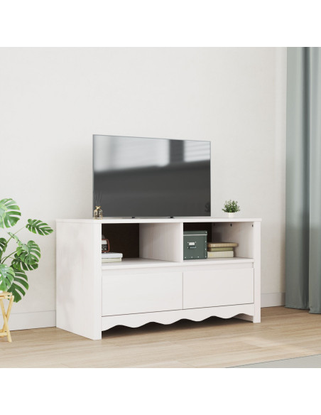 Mobile TV Drammen Bianco 99 x 43 x 55 cm Legno massello di pino