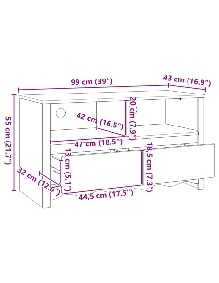 Mobile TV  ""DRAMMEN"" 99x43x55 cm in Legno Massello di Pino