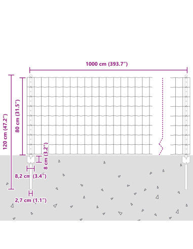 Recinzione con Posto Grigio 0,8 x 10 m Acciaio e PVC