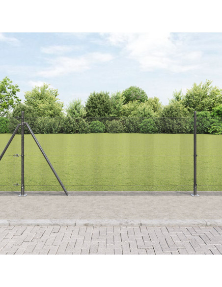 Recinzione in Rete Saldata  con 13 Pali Flangiati Grigia 1.6x25 m Acciaio
