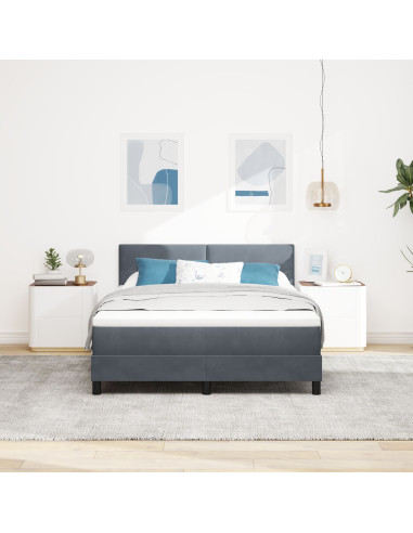 Letto a molle con materasso Grigio scuro 140 x 190 cm Velluto