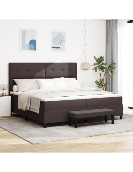 Letto con Box Spring con Materasso e Panchina Marrone Scuro 200x200 cm Tessuto