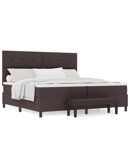 Letto con Box Spring con Materasso e Panchina Marrone Scuro 200x200 cm Tessuto