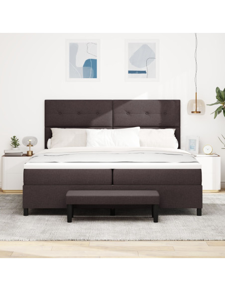 Letto con Box Spring con Materasso e Panchina Marrone Scuro 200x200 cm Tessuto