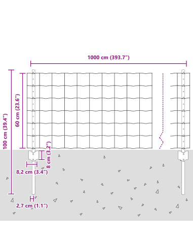 Recinzione con Posto Grigio 0,6 x 10 m Acciaio e PVC