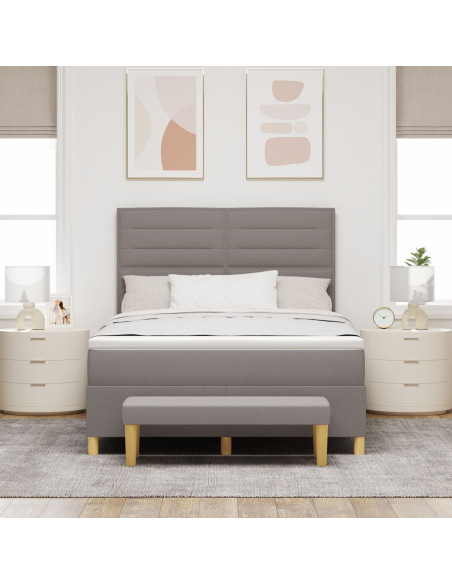 Letto Box Spring con Materasso e Panchina Tortora 160x200 cm Tessuto