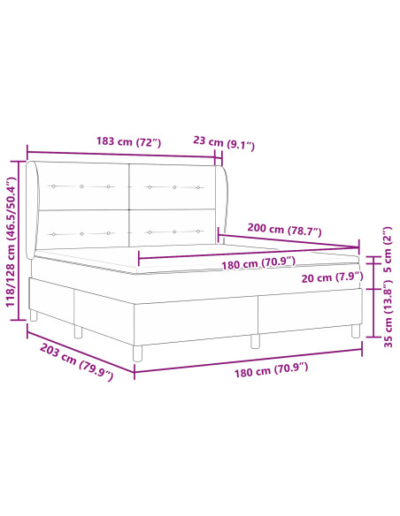 Letto con rete a molle e materasso Marrone Scuro 180x200 cm Tessuto