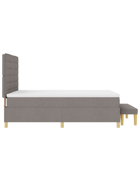 Letto Box Spring con Materasso e Panchina Tortora 160x200 cm Tessuto