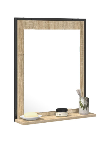 Specchio da bagno con lo scaffale Nero 50 x 12 x 60 cm