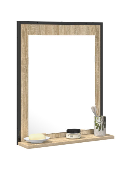 Specchio da Bagno  con Mensola in Rovere Sonoma 50x12x60 cm Legno Ingegnerizzato