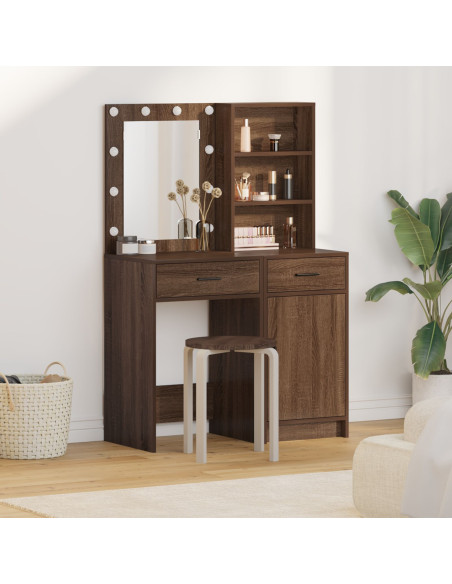 Set da toeletta 2 pezzi con LED in legno ingegnerizzato rovere nero