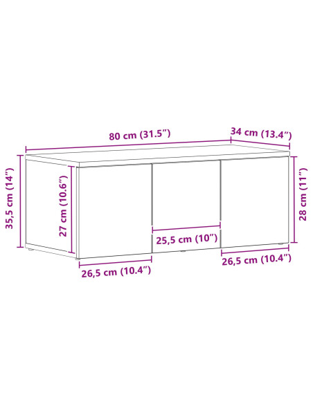 Mobile TV  Nero Rovere 80x34x30 cm in legno ingegnerizzato