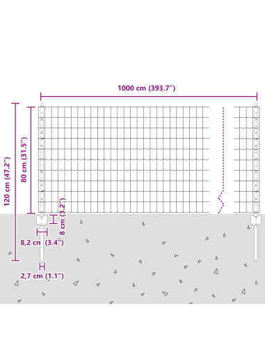 Recinzione con Posto Grigio 0,8 x 10 m Acciaio e PVC