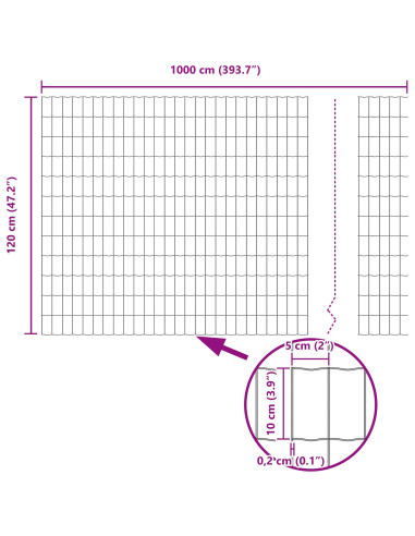 Recinzione con Posto Grigio 1,2 x 10 m Acciaio e PVC