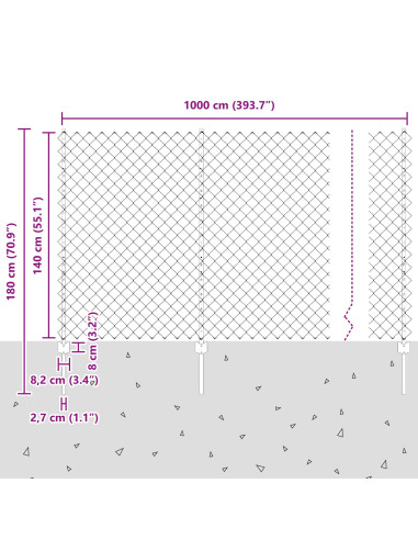 Recinzione con Posto Verde 1,4 x 10 m Acciaio e PVC