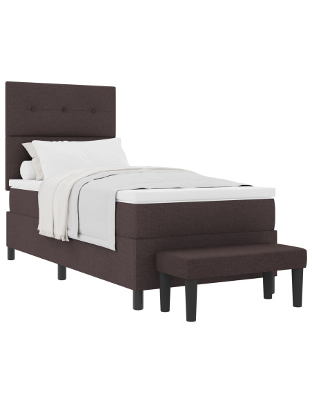 Letto Box Spring con Materasso e Panchina Marrone Scuro 100x200 cm Tessuto