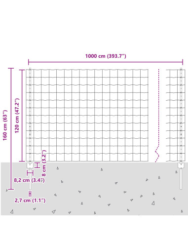 Recinzione con Posto Grigio 1,2 x 10 m Acciaio