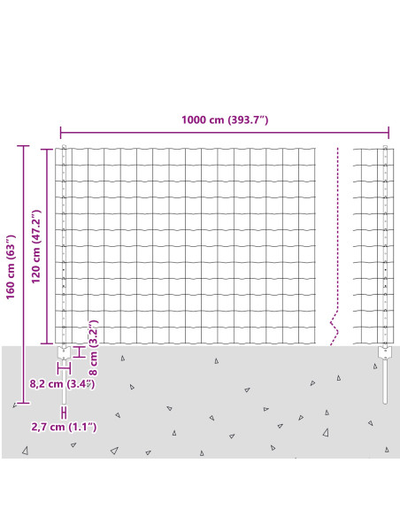 Recinzione con Posto Grigio 1,2 x 10 m Acciaio
