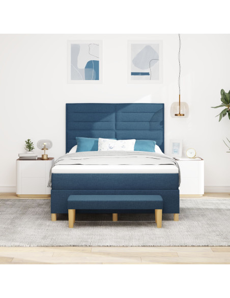Letto Box Spring con Materasso e Panchina Blu 160x200 cm Tessuto
