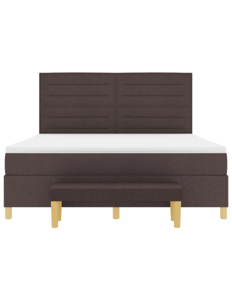 Letto Box Spring con Materasso e Panchina Marrone Scuro 180x200 cm Tessuto