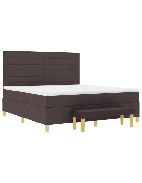 Letto Box Spring con Materasso e Panchina Marrone Scuro 180x200 cm Tessuto