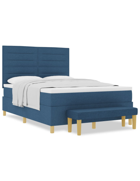 Letto Box Spring con Materasso e Panchina Blu 160x200 cm Tessuto
