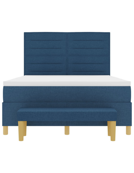 Letto Box Spring con Materasso e Panchina Blu 160x200 cm Tessuto