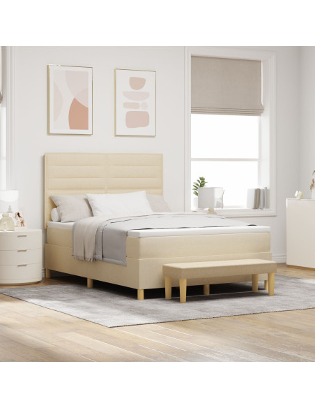 Letto Box Spring con Materasso e Panchina Crema 160x200 cm Tessuto