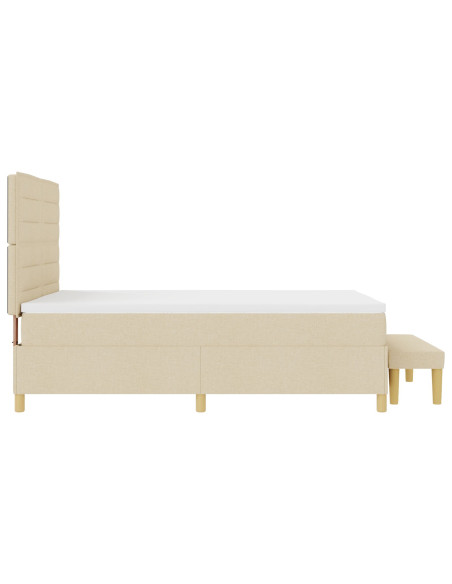 Letto Box Spring con Materasso e Panchina Crema 160x200 cm Tessuto