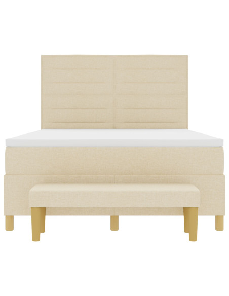 Letto Box Spring con Materasso e Panchina Crema 160x200 cm Tessuto