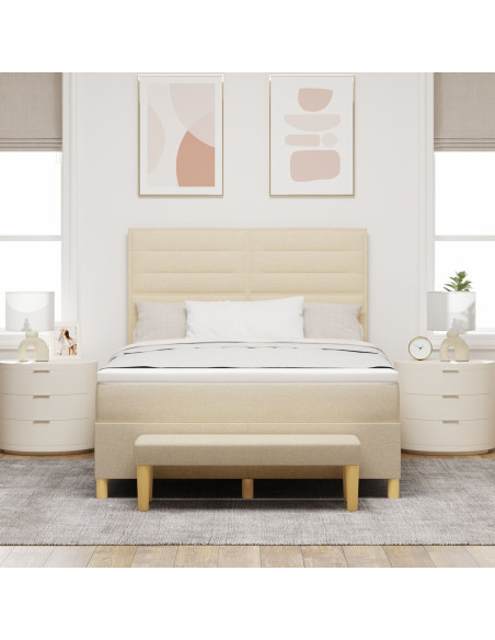 Letto Box Spring con Materasso e Panchina Crema 160x200 cm Tessuto