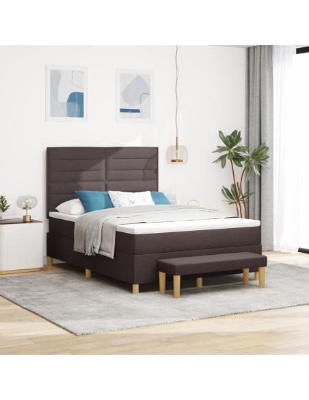 Letto Box Spring con Materasso e Panca Marrone Scuro 160x200 cm Tessuto