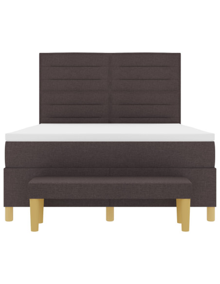 Letto Box Spring con Materasso e Panca Marrone Scuro 160x200 cm Tessuto