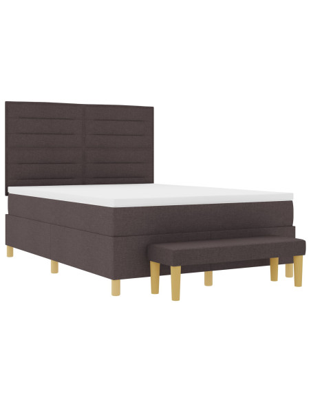 Letto Box Spring con Materasso e Panca Marrone Scuro 160x200 cm Tessuto