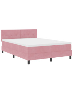 Letto a molle con materasso Rosa 140 x 200 cm Velluto 2
