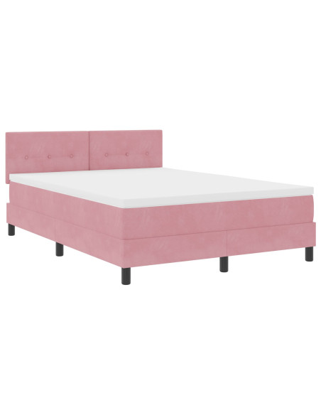 Letto a molle con materasso Rosa 140 x 200 cm Velluto