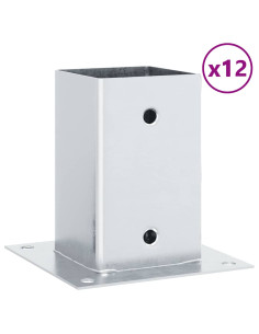 Basi per Pali Quadrate 12 pz Argento 81x81 mm Acciaio Zincato 2