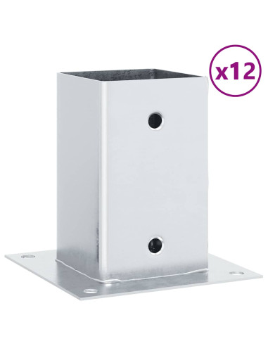 Basi per Pali Quadrate 12 pz Argento 81x81 mm Acciaio Zincato