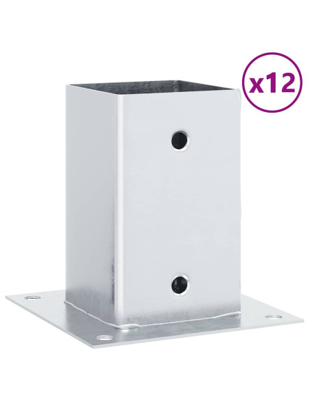 Basi per Pali Quadrate 12 pz Argento 81x81 mm Acciaio Zincato
